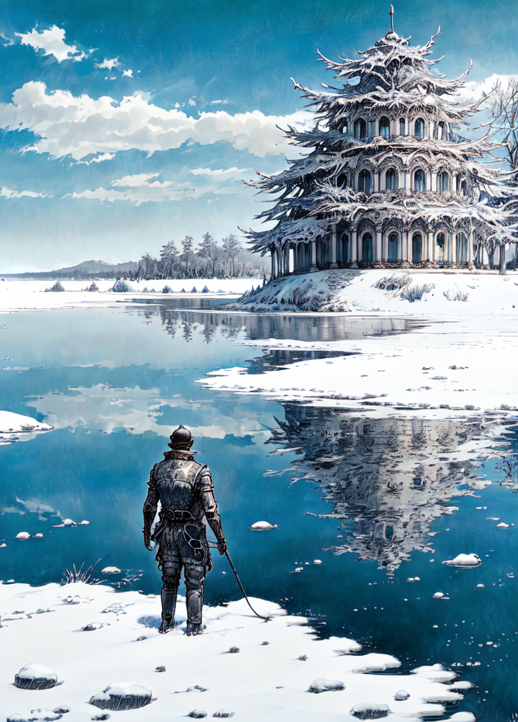 00270-777504319-, a man, water, palace, sky, snow, dragon, ,  full body,.png